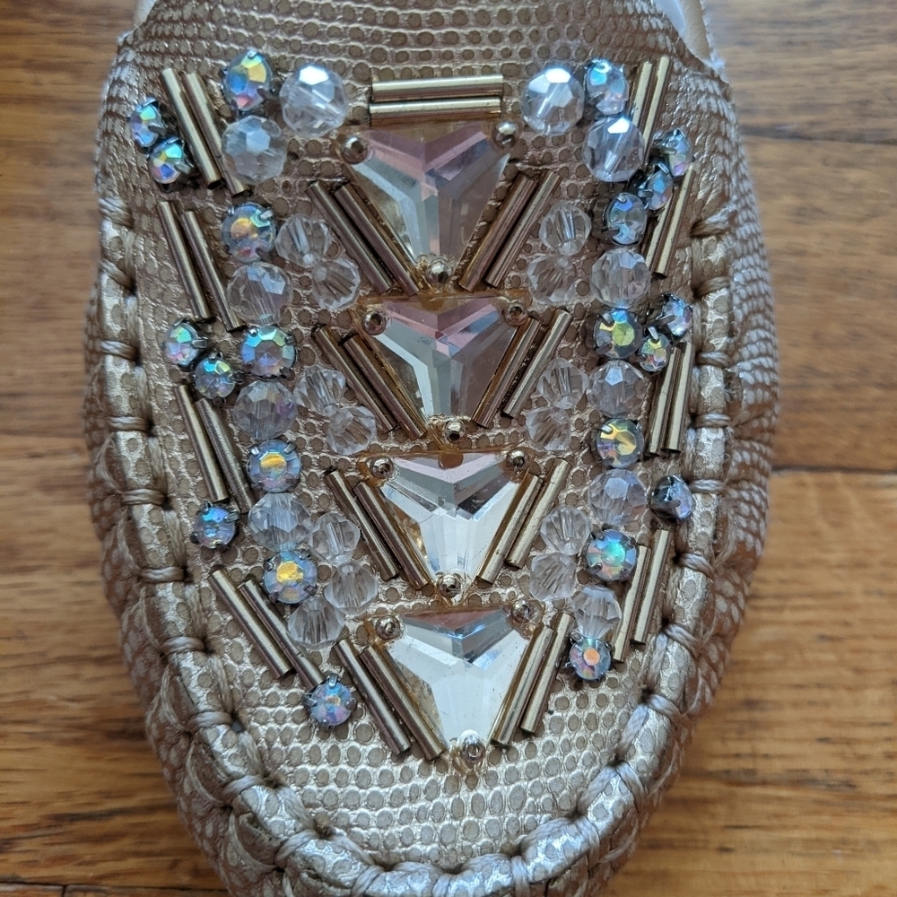NIB Claireed Blush Gold & Jeweled Loafers - Picture 3 of 8
